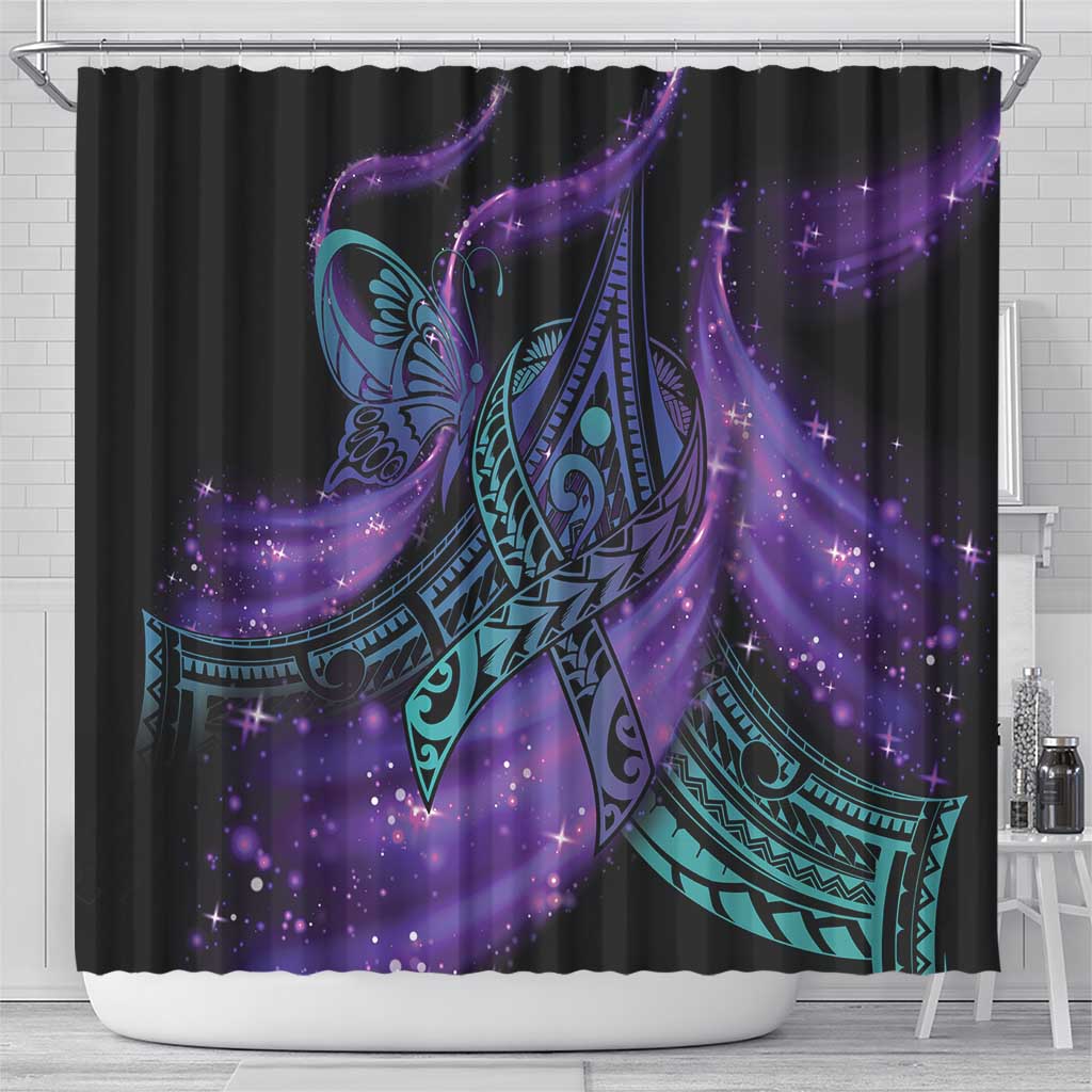 In September We Wear Teal And Purple Shower Curtain Magic Ribbon Semicolon LT01 - Polynesian Pride