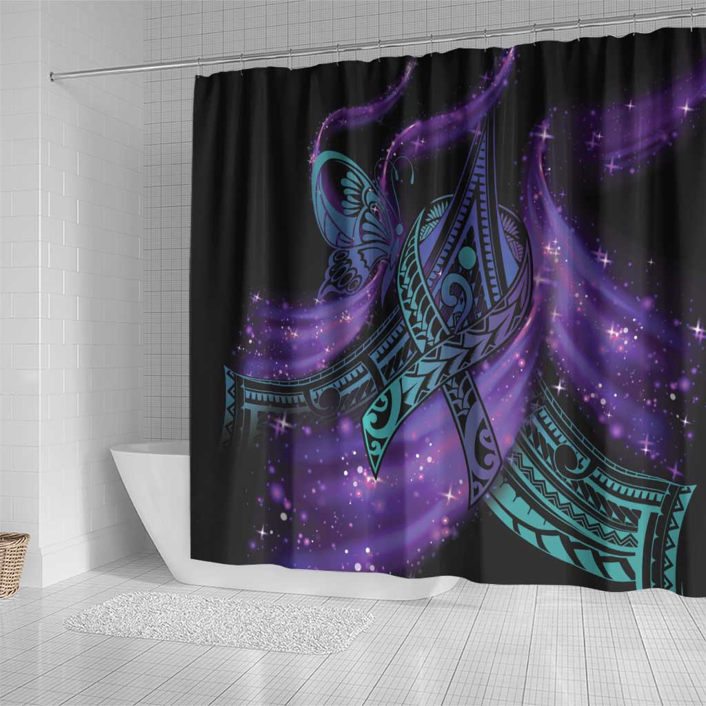 In September We Wear Teal And Purple Shower Curtain Magic Ribbon Semicolon LT01 - Polynesian Pride