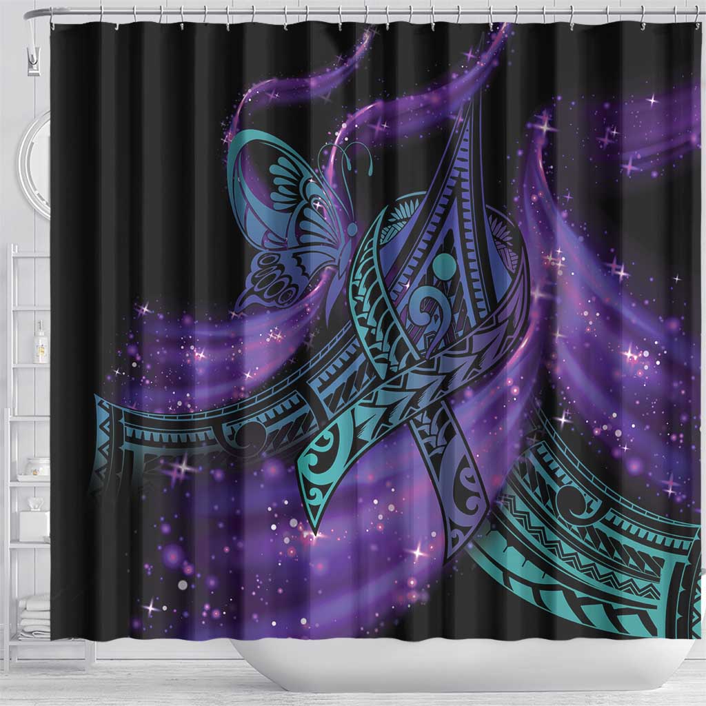 In September We Wear Teal And Purple Shower Curtain Magic Ribbon Semicolon LT01 - Polynesian Pride