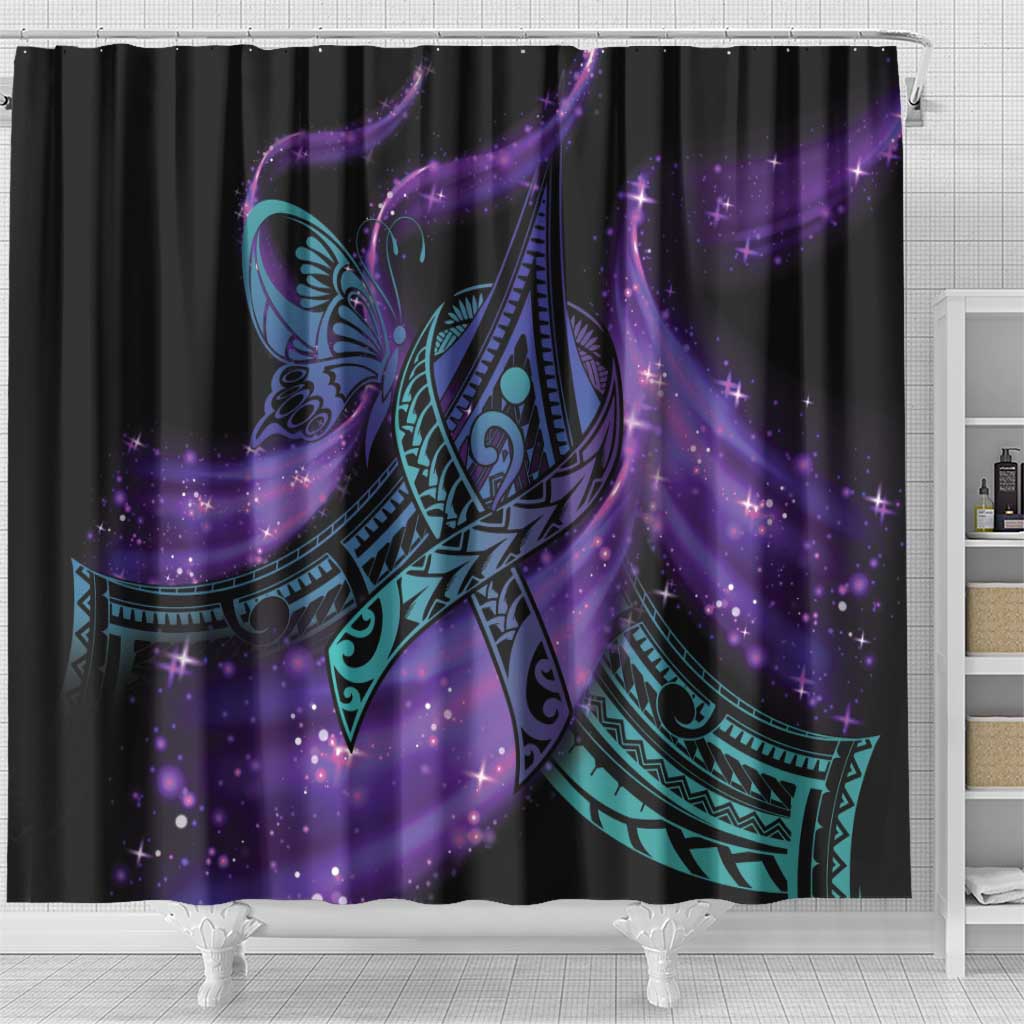In September We Wear Teal And Purple Shower Curtain Magic Ribbon Semicolon LT01 - Polynesian Pride