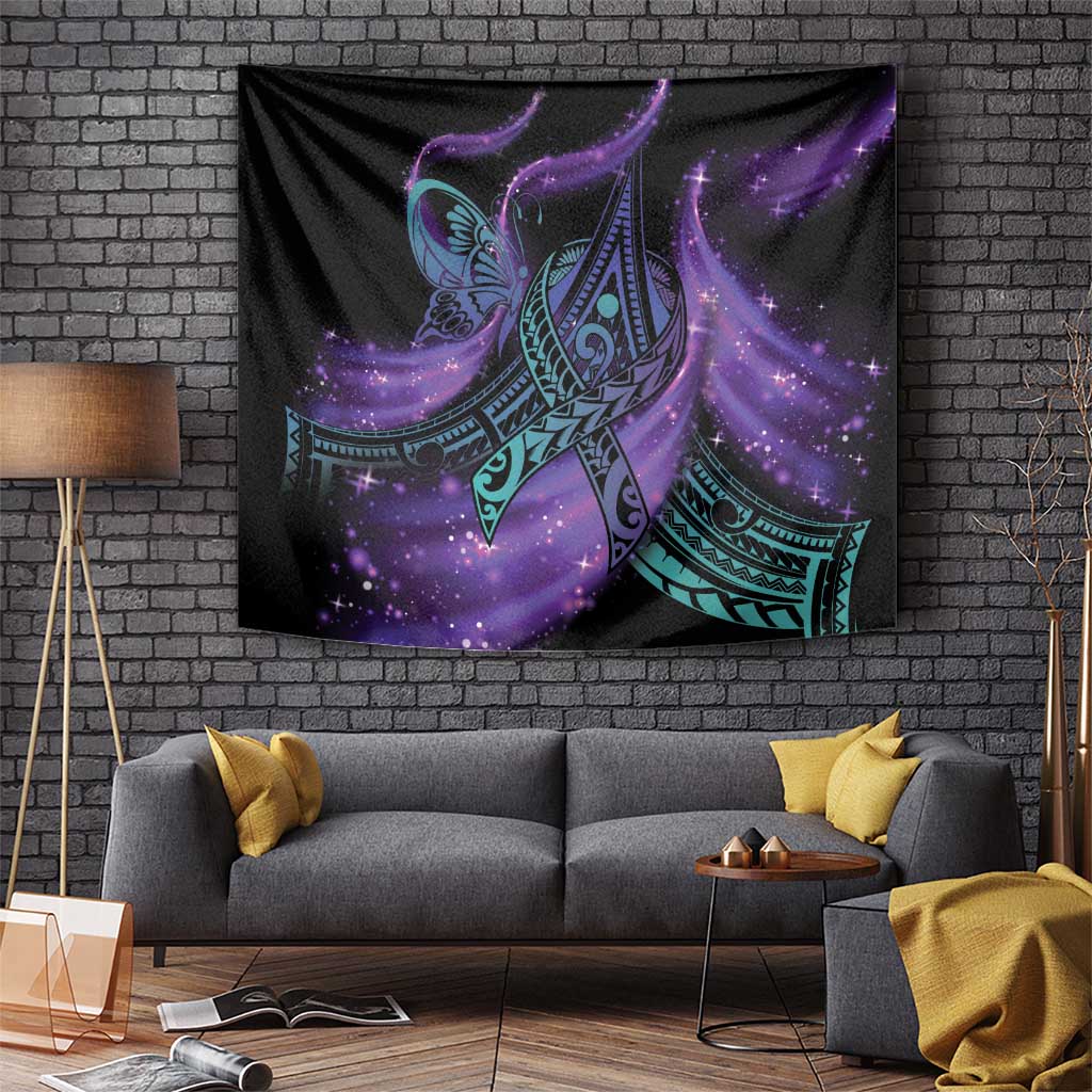 In September We Wear Teal And Purple Tapestry Magic Ribbon Semicolon LT01 - Polynesian Pride