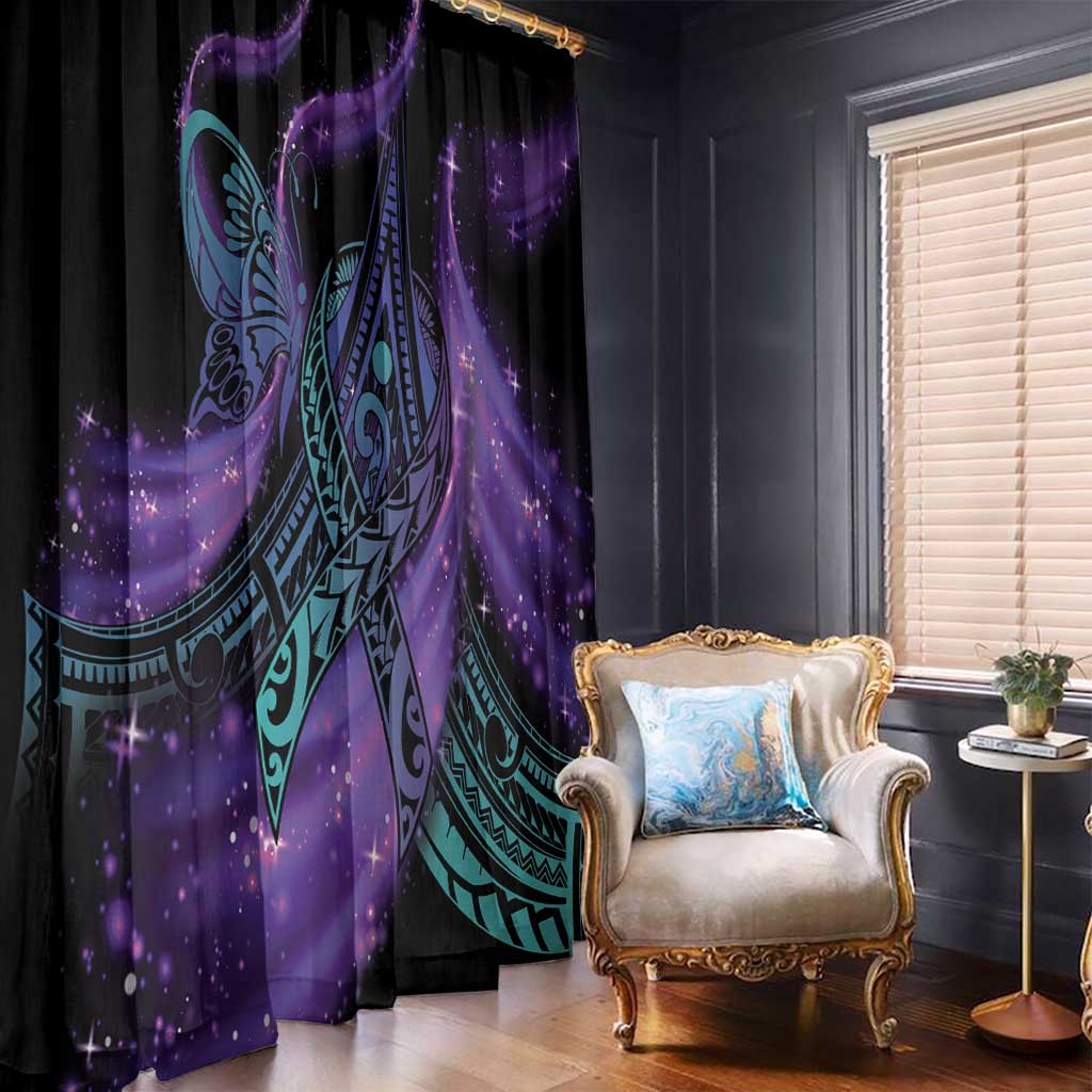 In September We Wear Teal And Purple Window Curtain Magic Ribbon Semicolon LT01 - Polynesian Pride