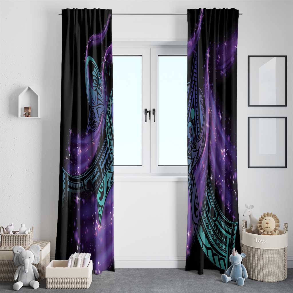In September We Wear Teal And Purple Window Curtain Magic Ribbon Semicolon LT01 - Polynesian Pride