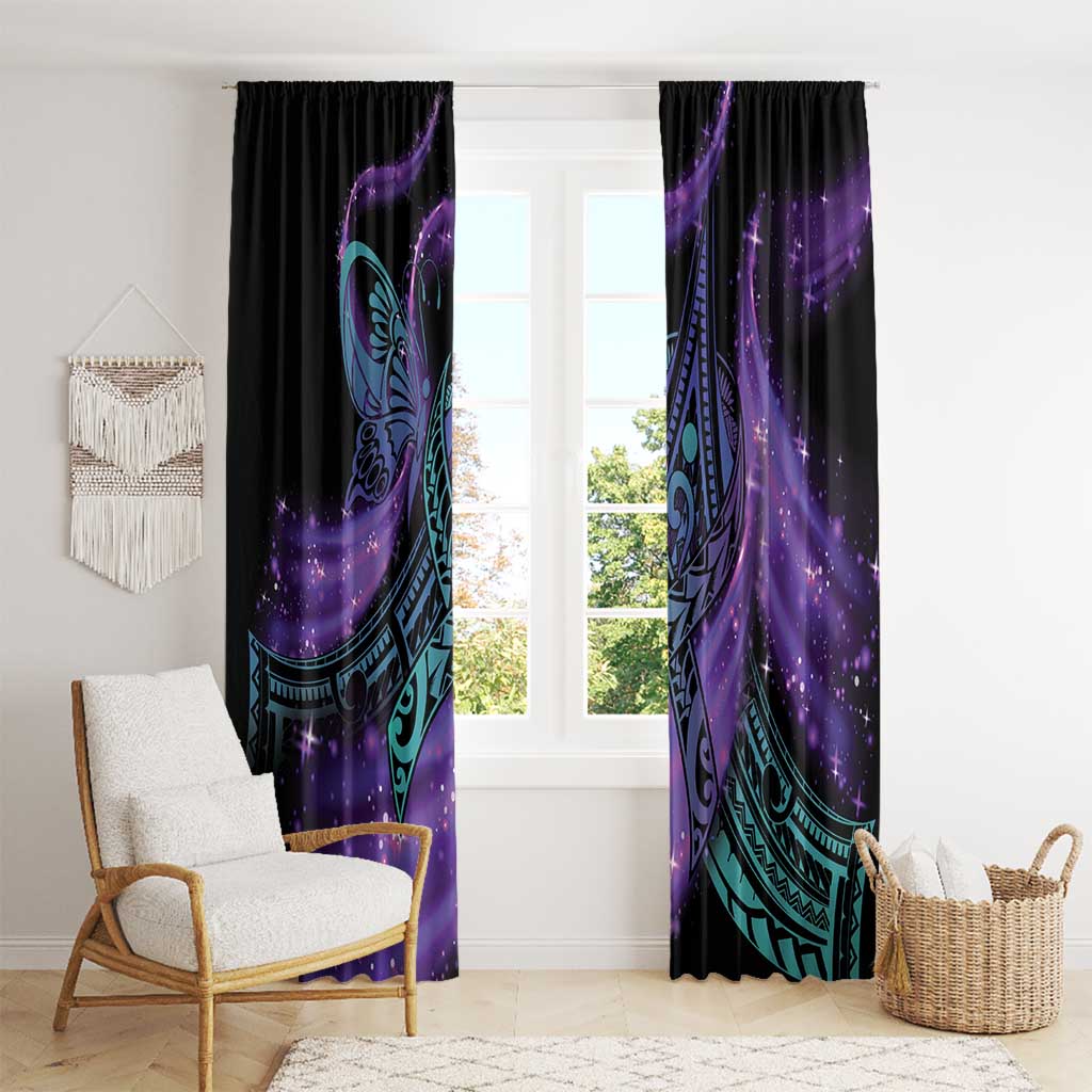 In September We Wear Teal And Purple Window Curtain Magic Ribbon Semicolon LT01 - Polynesian Pride