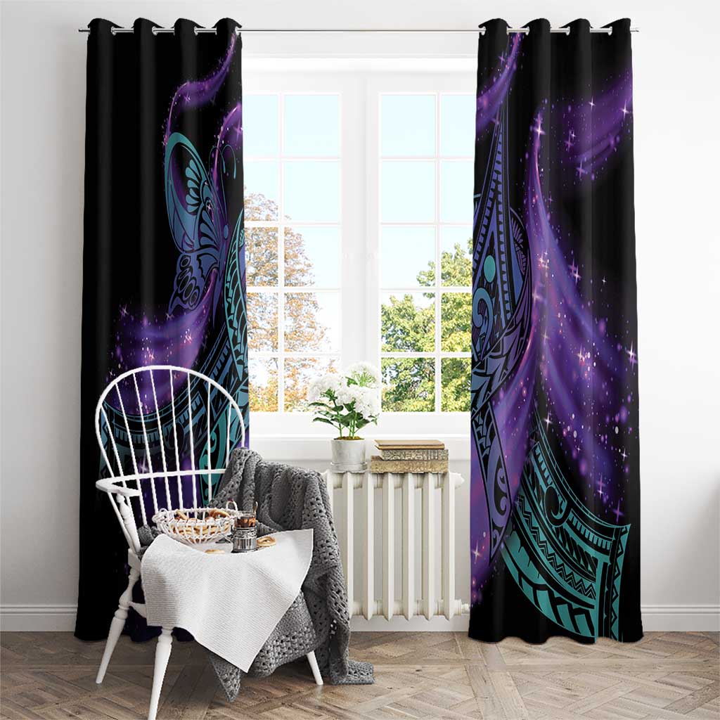 In September We Wear Teal And Purple Window Curtain Magic Ribbon Semicolon LT01 - Polynesian Pride
