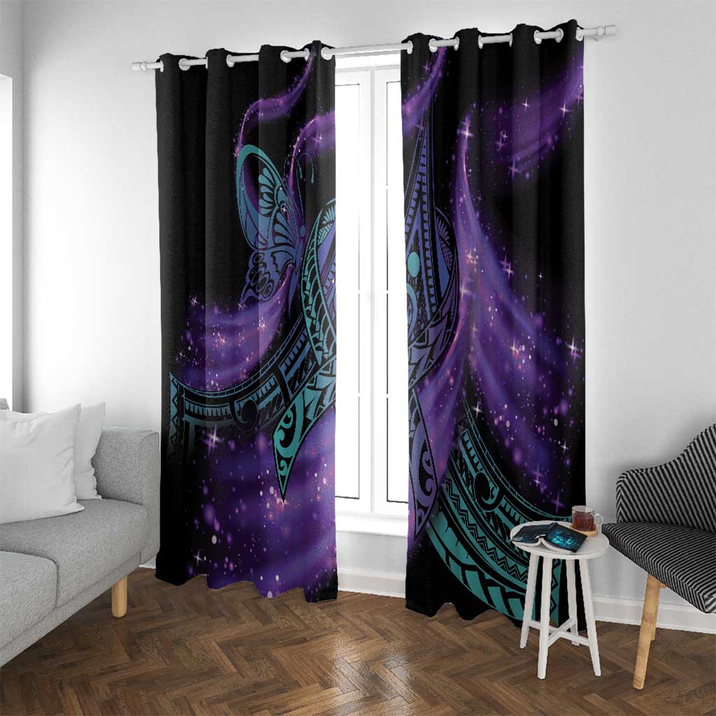 In September We Wear Teal And Purple Window Curtain Magic Ribbon Semicolon LT01 With Grommets Purple - Polynesian Pride