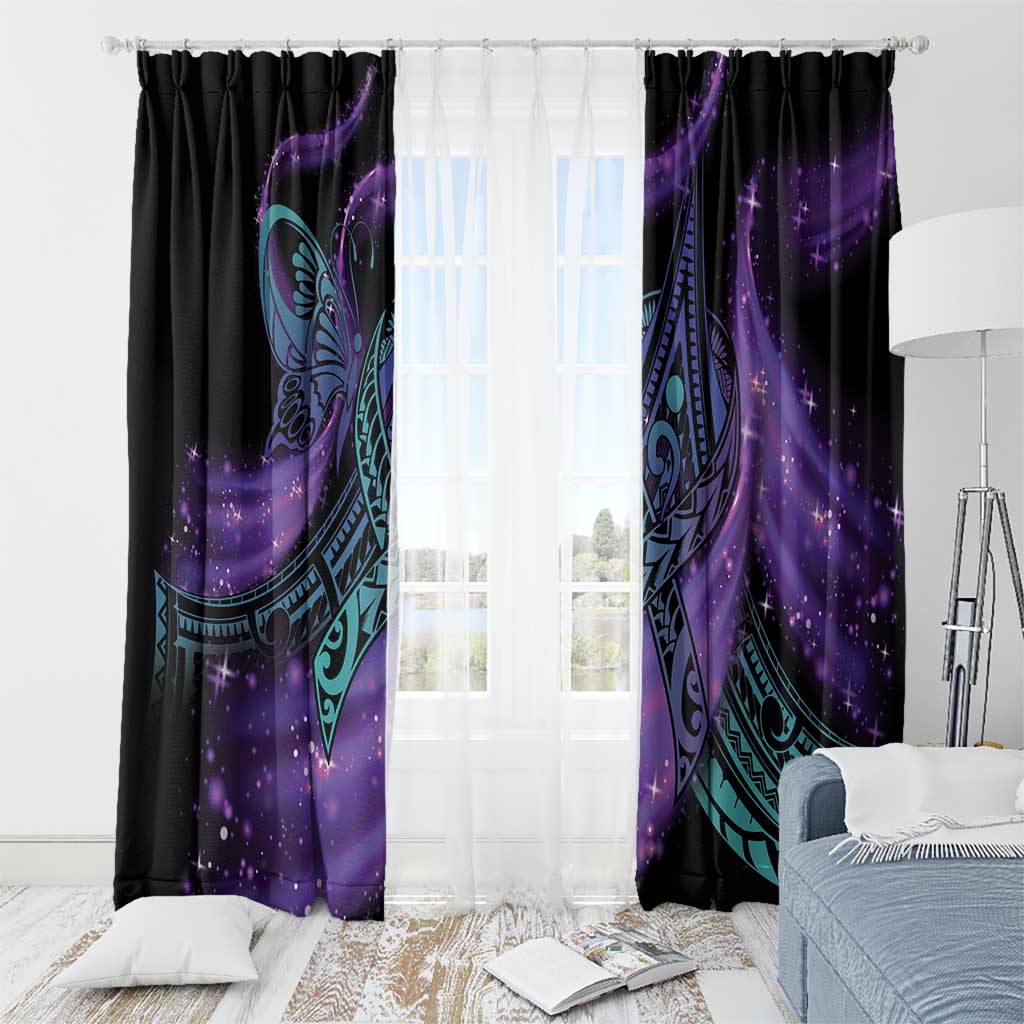 In September We Wear Teal And Purple Window Curtain Magic Ribbon Semicolon LT01 - Polynesian Pride
