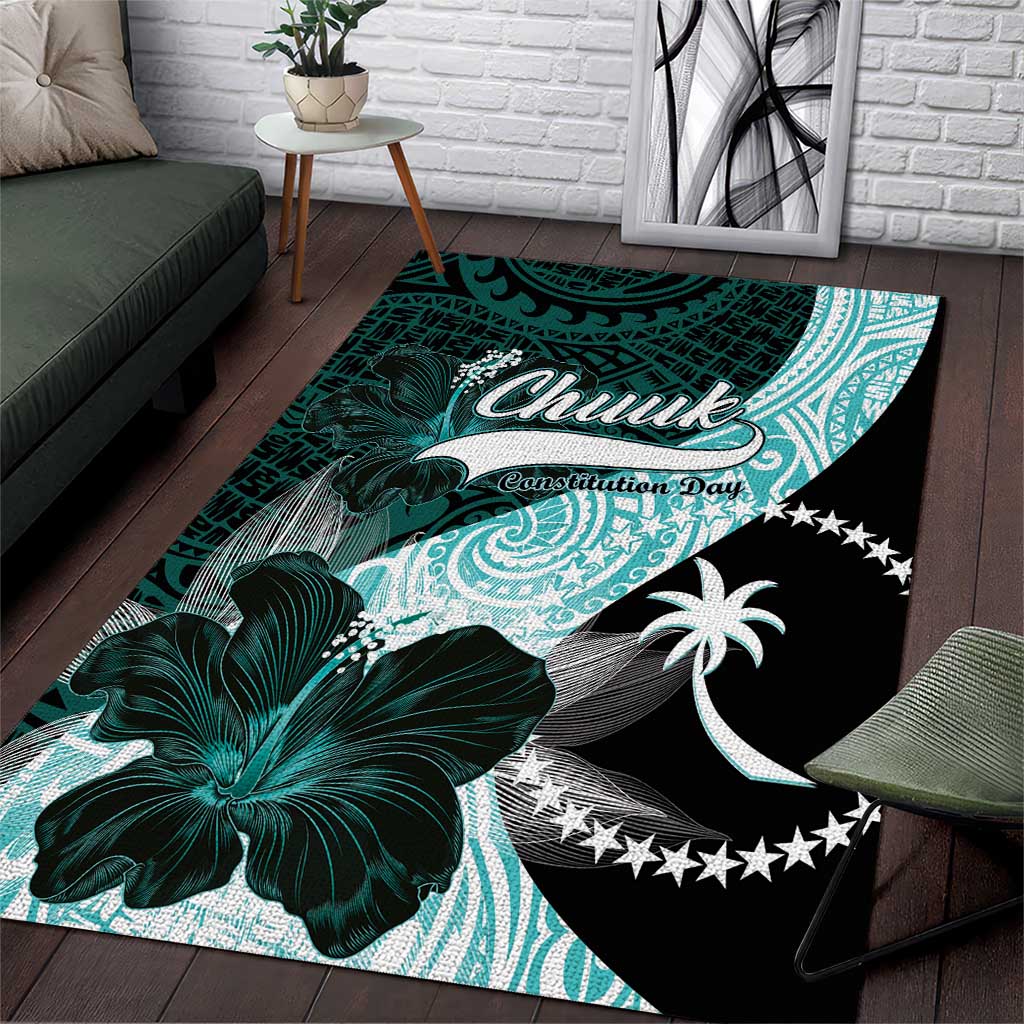 Chuuk Constitution Day Area Rug Hibiscus Turquoise Pattern LT01 Turquoise - Polynesian Pride