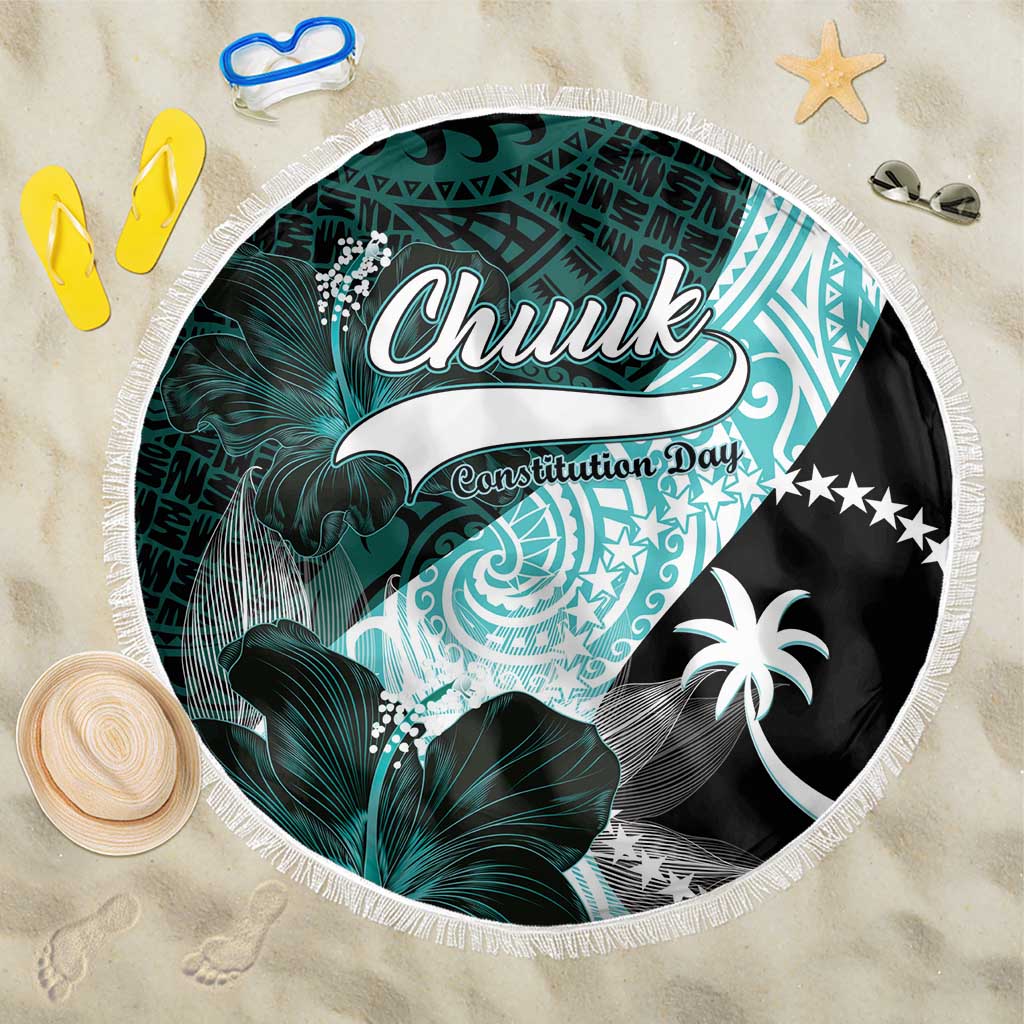 Chuuk Constitution Day Beach Blanket Hibiscus Turquoise Pattern LT01 One Size 150cm Turquoise - Polynesian Pride