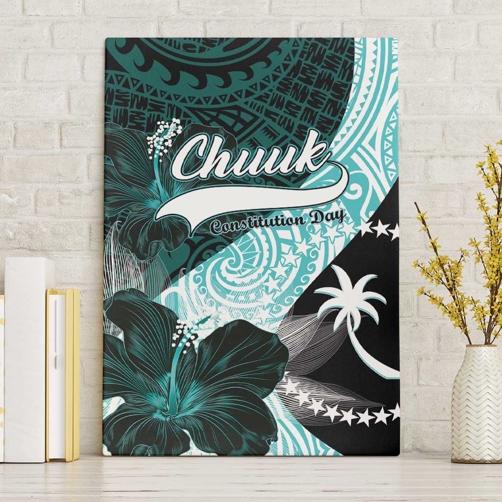 Chuuk Constitution Day Canvas Wall Art Hibiscus Turquoise Pattern LT01 Without Frame Turquoise - Polynesian Pride