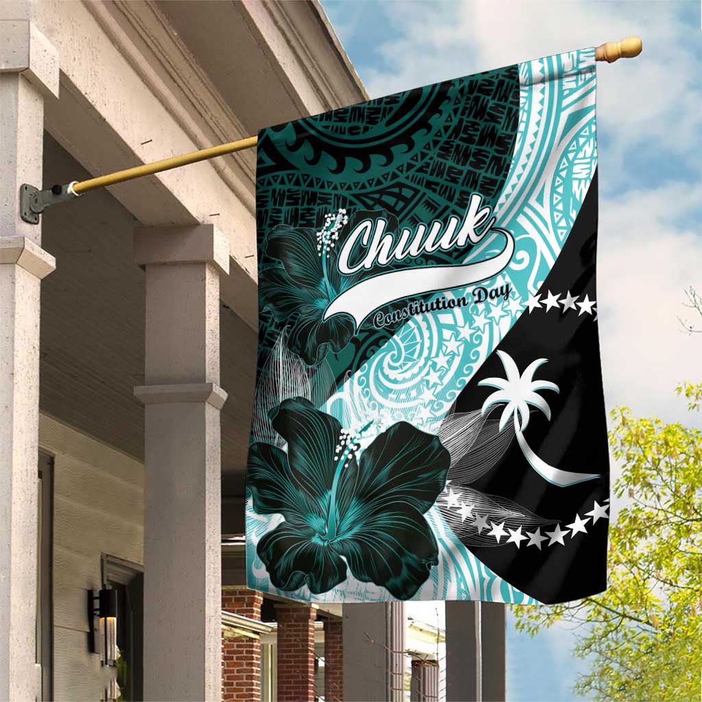 Chuuk Constitution Day Garden Flag Hibiscus Turquoise Pattern LT01 House Flag Turquoise - Polynesian Pride