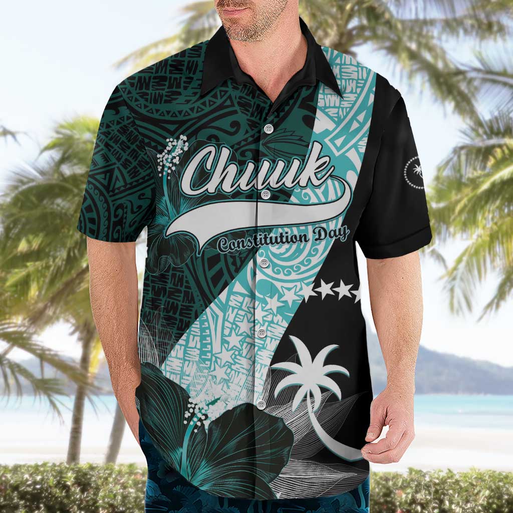 Chuuk Constitution Day Hawaiian Shirt Hibiscus Turquoise Pattern LT01 - Polynesian Pride