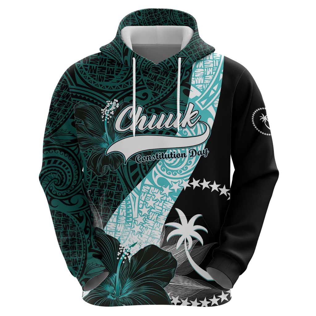 Chuuk Constitution Day Hoodie Hibiscus Turquoise Pattern LT01 - Polynesian Pride