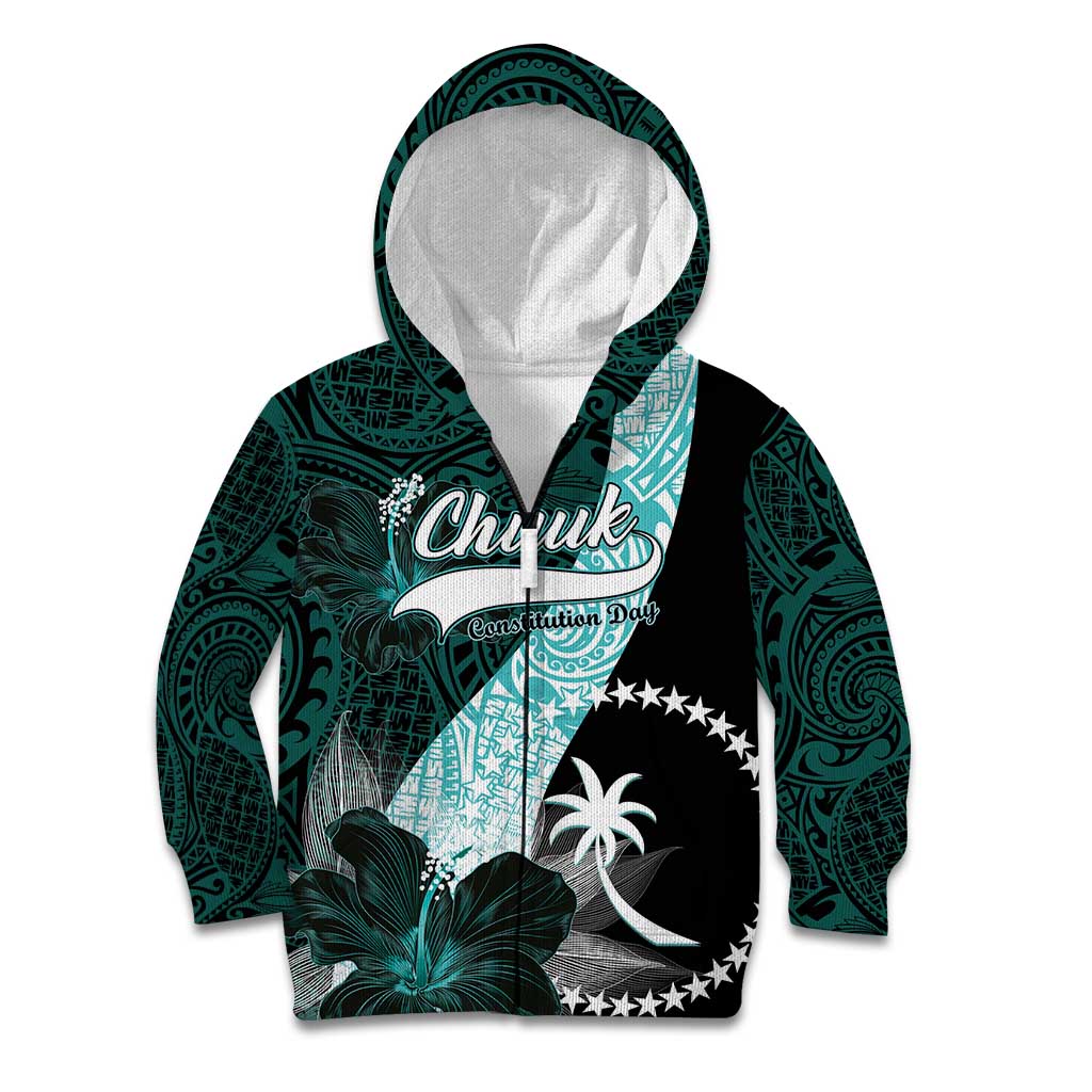 Chuuk Constitution Day Kid Hoodie Hibiscus Turquoise Pattern LT01 Zip Hoodie Turquoise - Polynesian Pride