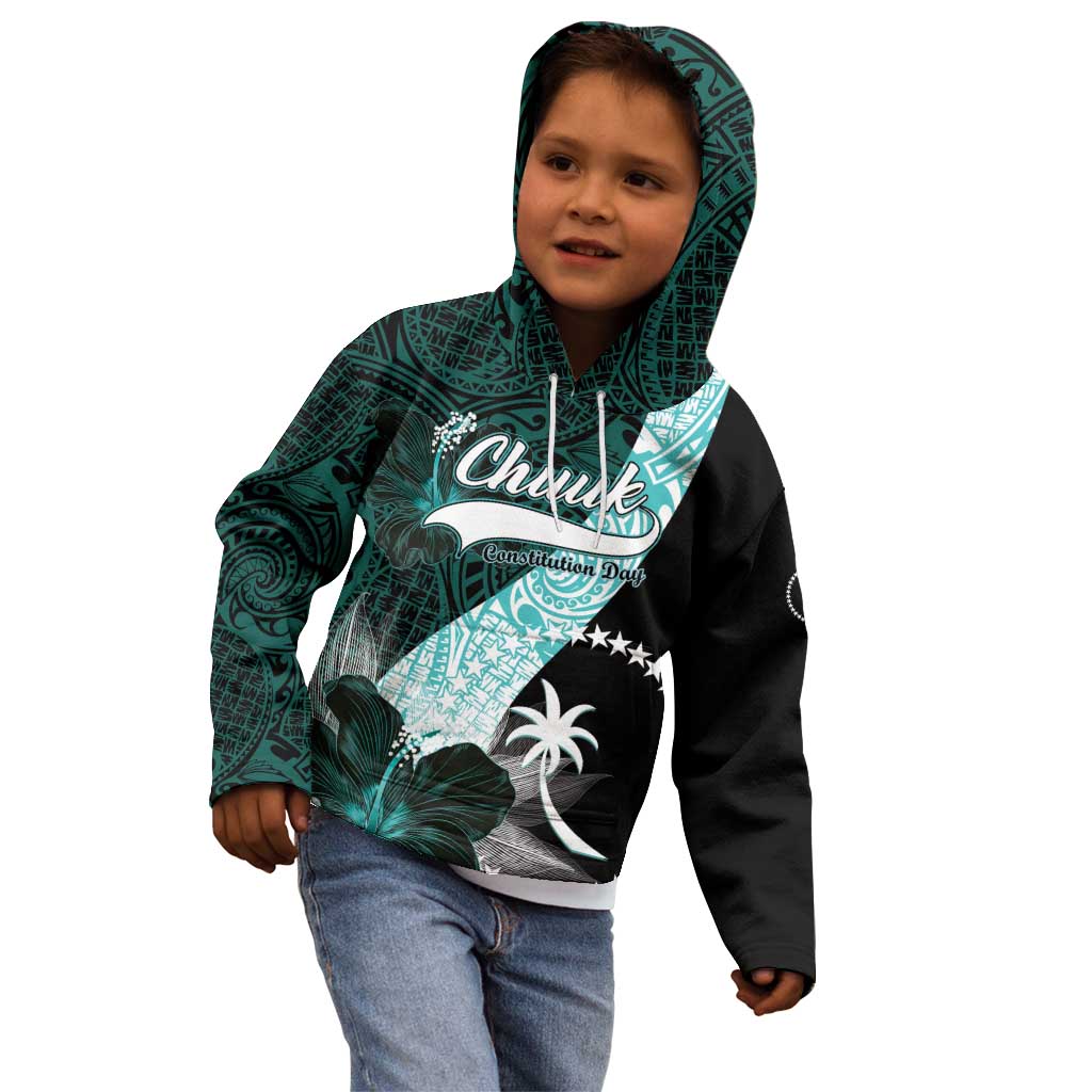 Chuuk Constitution Day Kid Hoodie Hibiscus Turquoise Pattern LT01 - Polynesian Pride