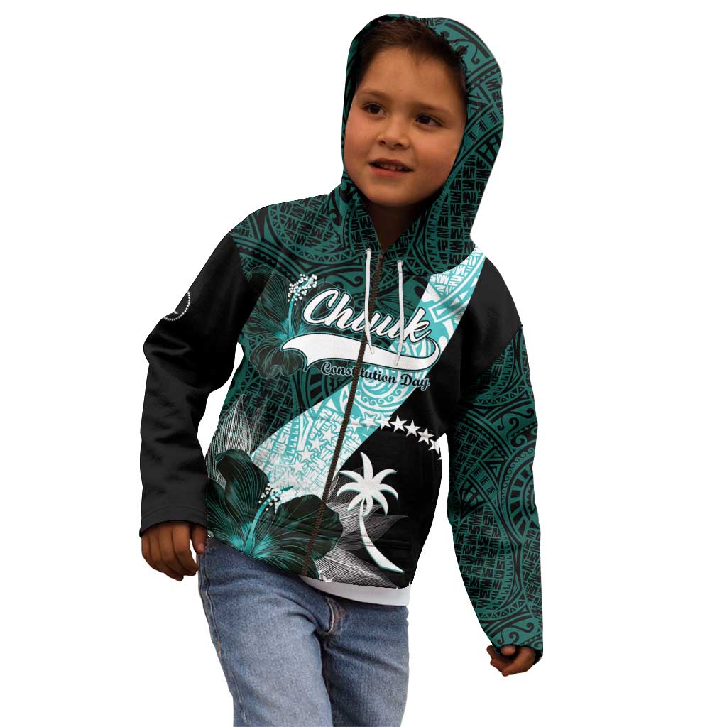 Chuuk Constitution Day Kid Hoodie Hibiscus Turquoise Pattern LT01 - Polynesian Pride