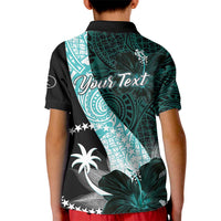 Chuuk Constitution Day Kid Polo Shirt Hibiscus Turquoise Pattern LT01 - Polynesian Pride