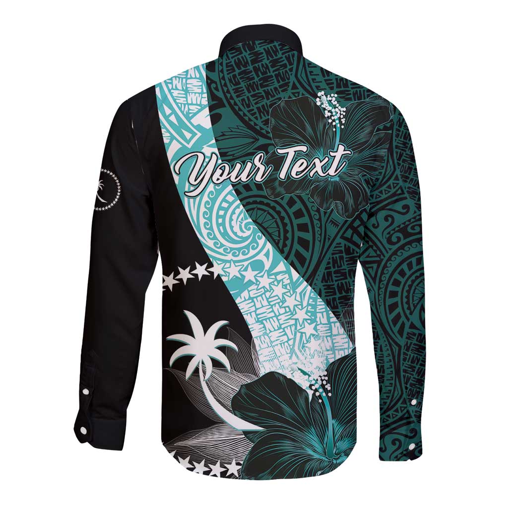Chuuk Constitution Day Long Sleeve Button Shirt Hibiscus Turquoise Pattern LT01 - Polynesian Pride