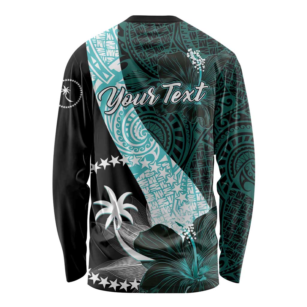 Chuuk Constitution Day Long Sleeve Shirt Hibiscus Turquoise Pattern LT01 - Polynesian Pride