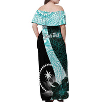 Chuuk Constitution Day Off Shoulder Maxi Dress Hibiscus Turquoise Pattern LT01 - Polynesian Pride