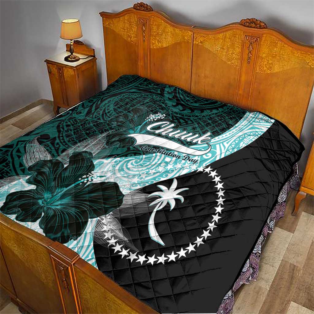 Chuuk Constitution Day Quilt Hibiscus Turquoise Pattern LT01 - Polynesian Pride