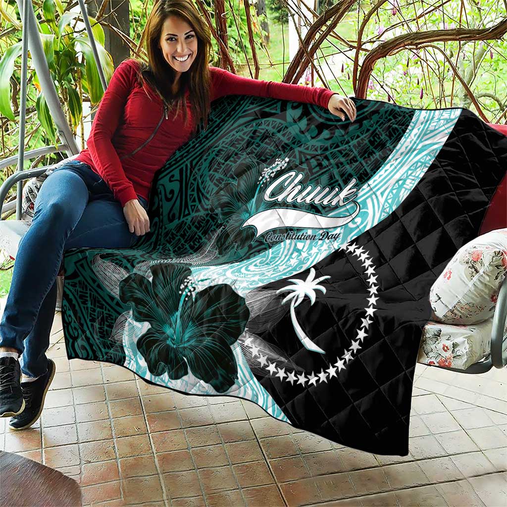 Chuuk Constitution Day Quilt Hibiscus Turquoise Pattern LT01 - Polynesian Pride