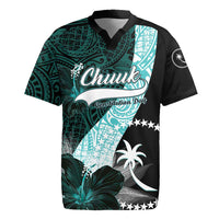 Chuuk Constitution Day Rugby Jersey Hibiscus Turquoise Pattern LT01 Turquoise - Polynesian Pride