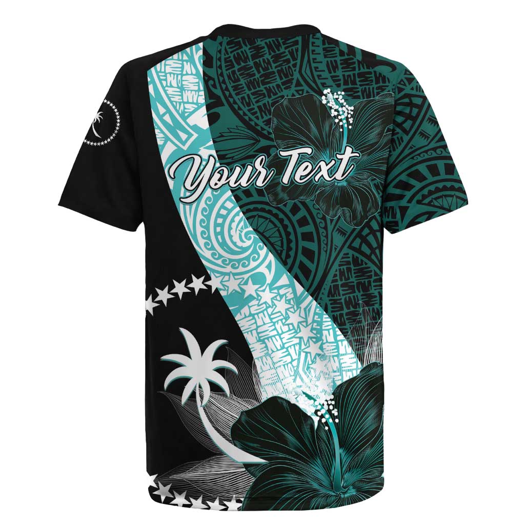 Chuuk Constitution Day Rugby Jersey Hibiscus Turquoise Pattern LT01 - Polynesian Pride