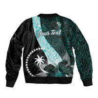 Chuuk Constitution Day Sleeve Zip Bomber Jacket Hibiscus Turquoise Pattern LT01 - Polynesian Pride