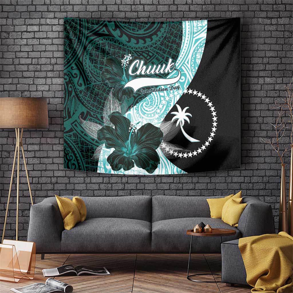 Chuuk Constitution Day Tapestry Hibiscus Turquoise Pattern LT01 - Polynesian Pride