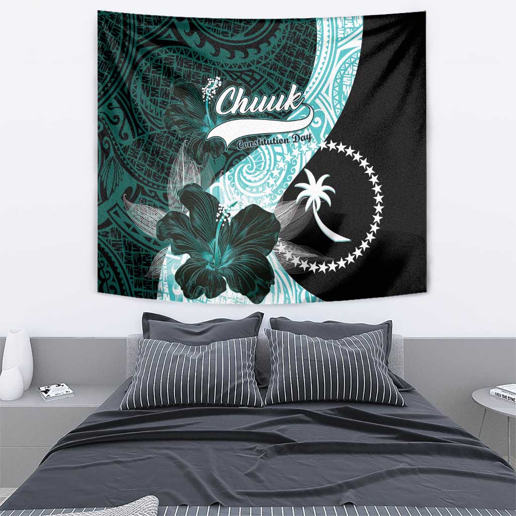 Chuuk Constitution Day Tapestry Hibiscus Turquoise Pattern LT01 - Polynesian Pride
