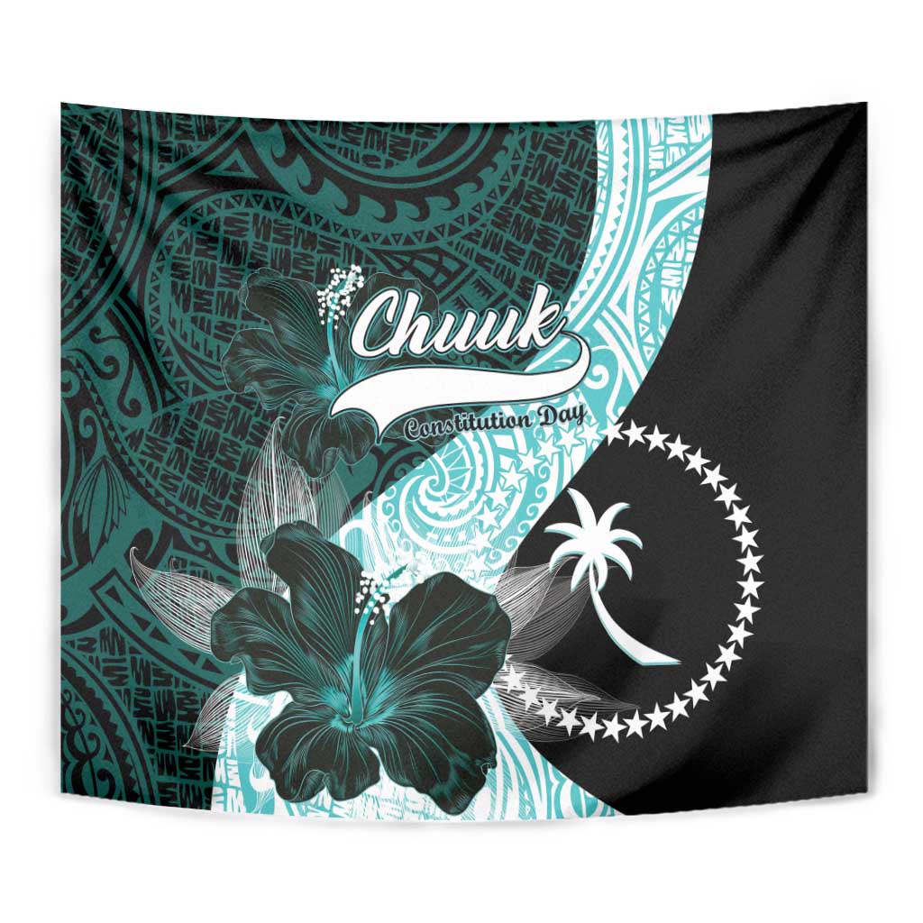 Chuuk Constitution Day Tapestry Hibiscus Turquoise Pattern LT01 - Polynesian Pride