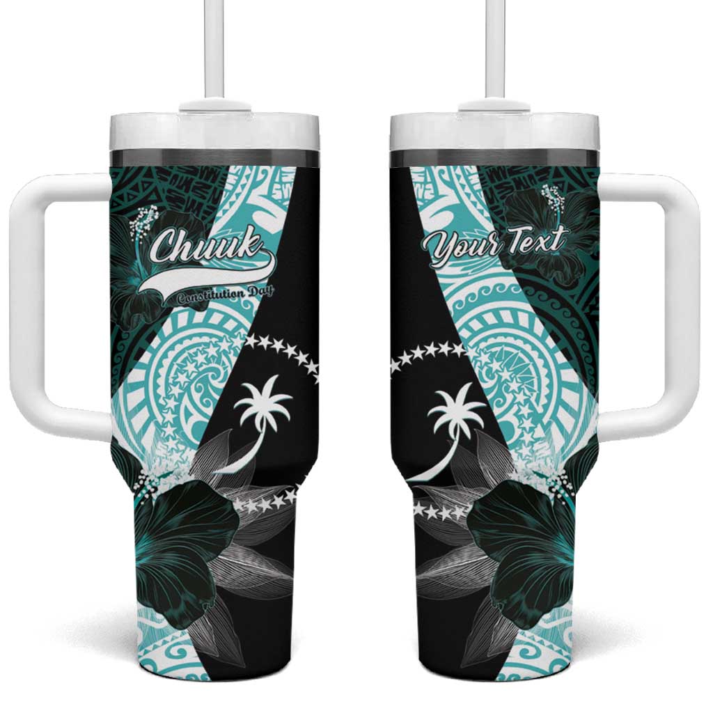 Chuuk Constitution Day Tumbler With Handle Hibiscus Turquoise Pattern LT01 One Size: 40 oz Turquoise - Polynesian Pride