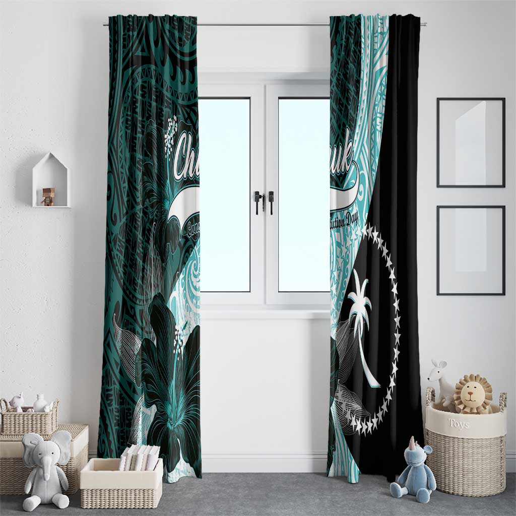 Chuuk Constitution Day Window Curtain Hibiscus Turquoise Pattern LT01 - Polynesian Pride
