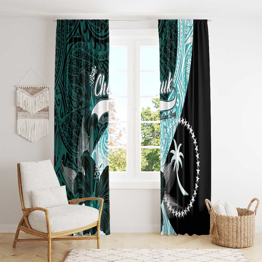 Chuuk Constitution Day Window Curtain Hibiscus Turquoise Pattern LT01 - Polynesian Pride
