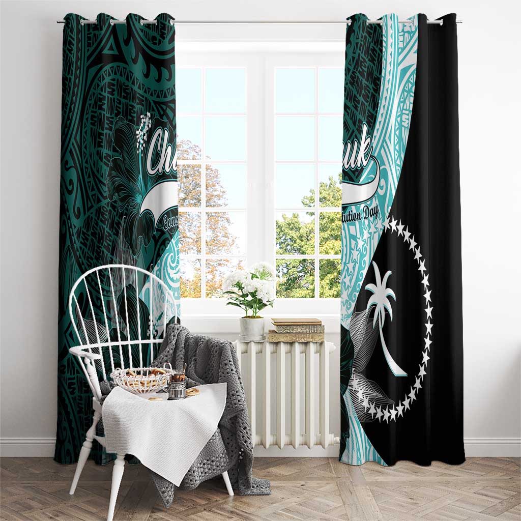 Chuuk Constitution Day Window Curtain Hibiscus Turquoise Pattern LT01 - Polynesian Pride