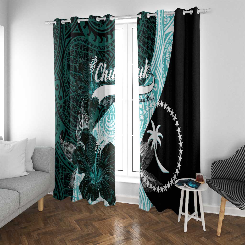 Chuuk Constitution Day Window Curtain Hibiscus Turquoise Pattern LT01 With Grommets Turquoise - Polynesian Pride