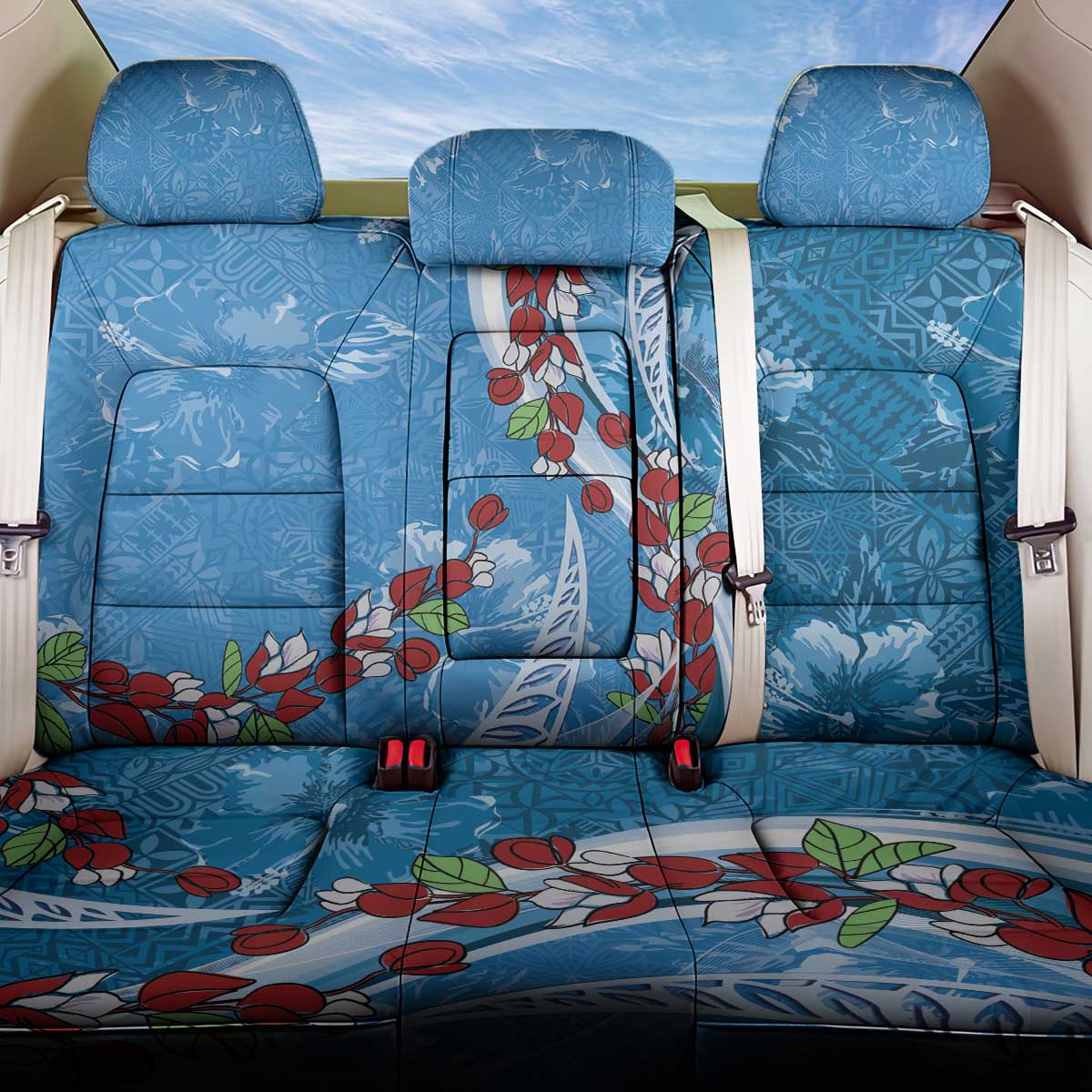 Fiji Tagimaucia Floral Back Car Seat Cover Tapa Pattern LT01 One Size Blue - Polynesian Pride