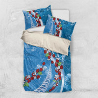 Fiji Tagimaucia Floral Bedding Set Tapa Pattern LT01 US Twin 172cm x 218cm Blue - Polynesian Pride