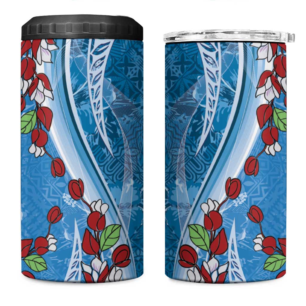 Fiji Tagimaucia Floral 4 in 1 Can Cooler Tumbler Tapa Pattern LT01 One Size: 16 oz Blue - Polynesian Pride