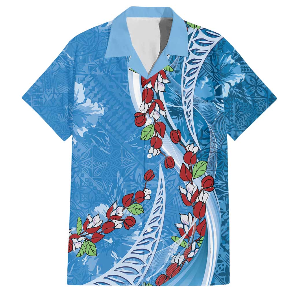 Fiji Tagimaucia Floral Hawaiian Shirt Tapa Pattern LT01 Blue - Polynesian Pride