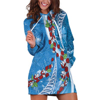 Fiji Tagimaucia Floral Hoodie Dress Tapa Pattern LT01 Blue - Polynesian Pride