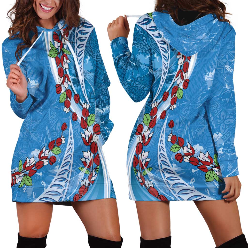 Fiji Tagimaucia Floral Hoodie Dress Tapa Pattern LT01 - Polynesian Pride
