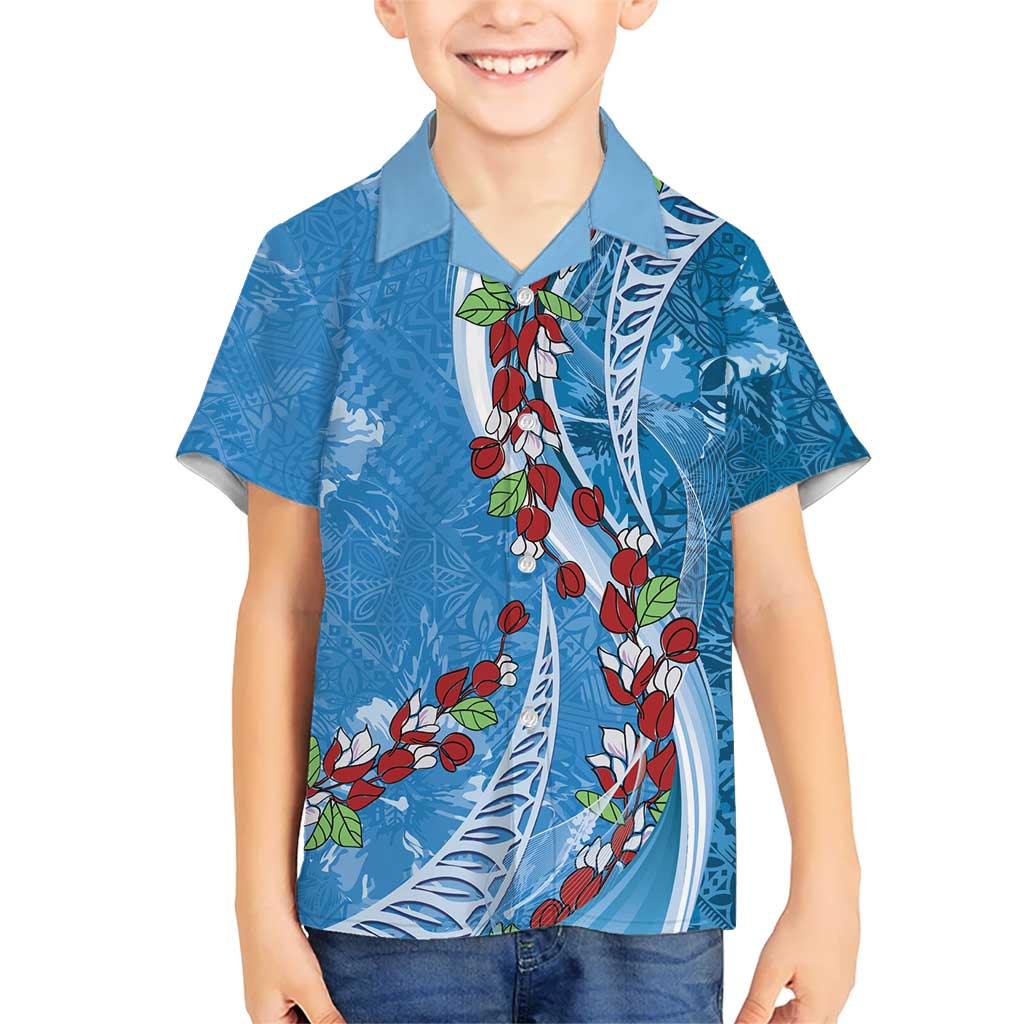 Fiji Tagimaucia Floral Kid Hawaiian Shirt Tapa Pattern LT01 Kid Blue - Polynesian Pride