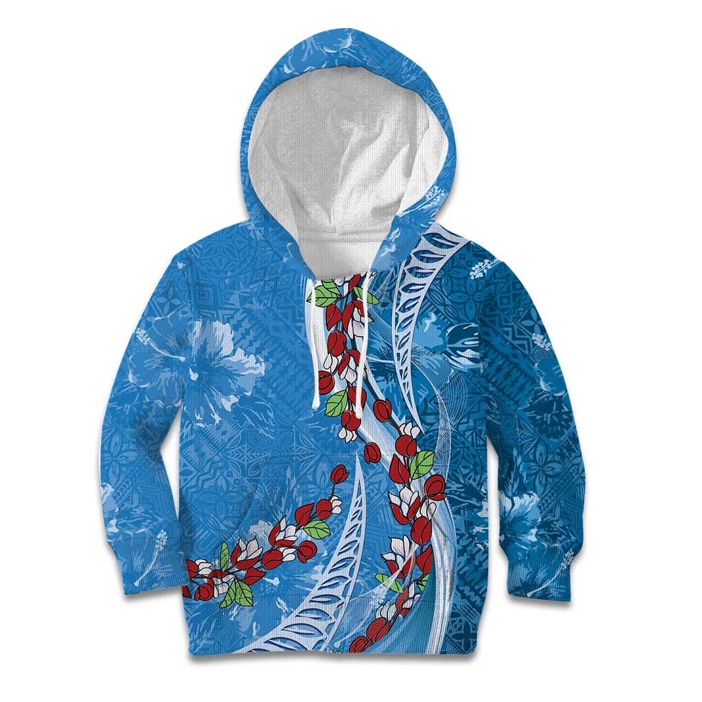 Fiji Tagimaucia Floral Kid Hoodie Tapa Pattern LT01 Hoodie Blue - Polynesian Pride