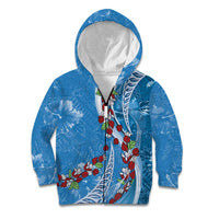 Fiji Tagimaucia Floral Kid Hoodie Tapa Pattern LT01 Zip Hoodie Blue - Polynesian Pride