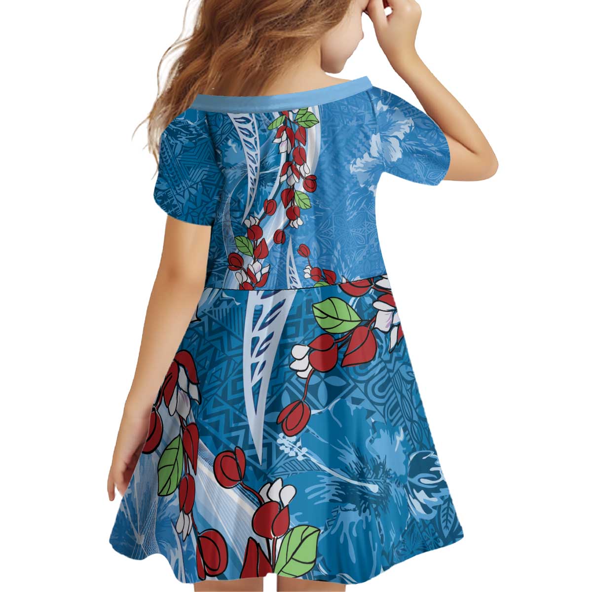 Fiji Tagimaucia Floral Kid Short Sleeve Dress Tapa Pattern LT01 - Polynesian Pride