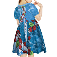 Fiji Tagimaucia Floral Kid Short Sleeve Dress Tapa Pattern LT01 - Polynesian Pride