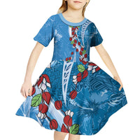 Fiji Tagimaucia Floral Kid Short Sleeve Dress Tapa Pattern LT01 - Polynesian Pride