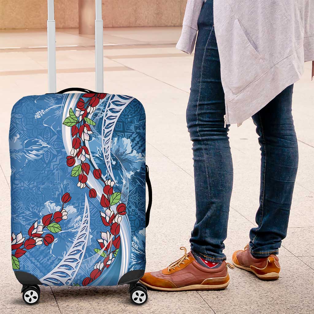 Fiji Tagimaucia Floral Luggage Cover Tapa Pattern LT01 Blue - Polynesian Pride
